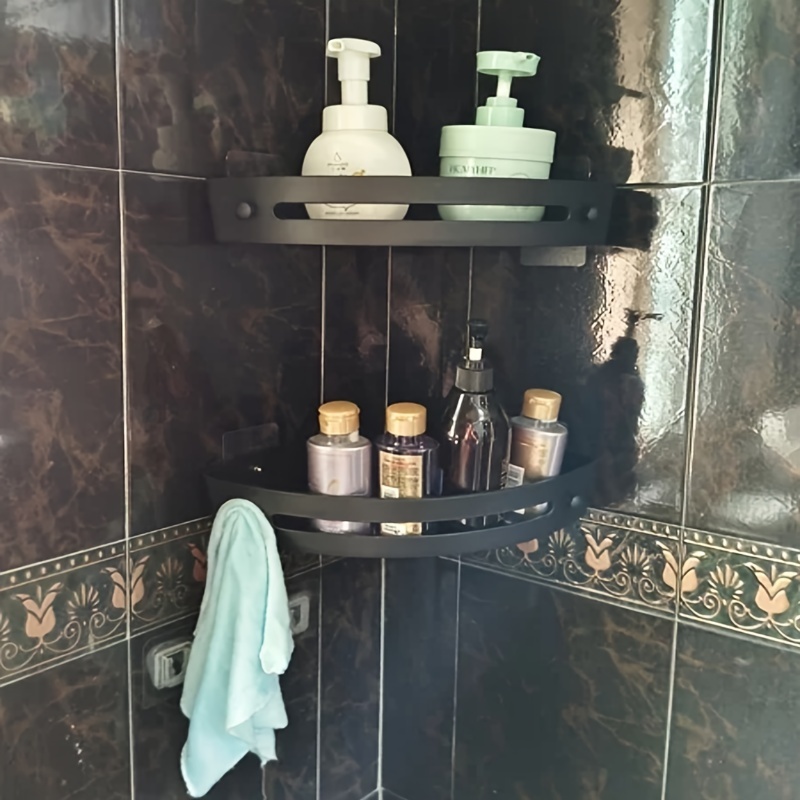 Etagere douche,Panier de douche dangle avec crochets/plateau de savon, etagere rangement de salle de bain,étagère de salle de bain murale  adhésif,rangement douche,dortoir et cuisine 