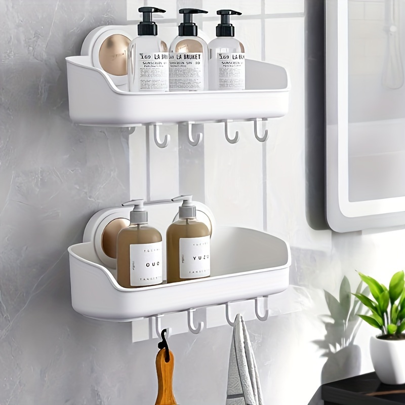 Bathroom Shower Room Kitchen Removable Wall Mounted Storage Shelf Suction  Cup Rack