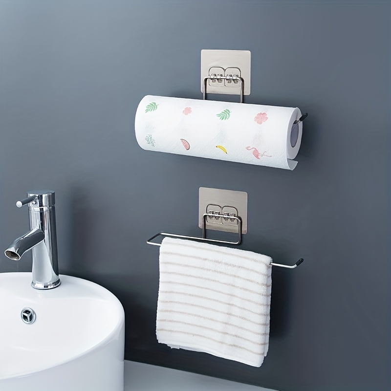  Bjiotun - Paquete de 2 soportes para papel higiénico - Soporte  de pared negro para almacenamiento de baño, soporte para toallas de papel de  acero inoxidable - Fuerte adherencia y tornillos 