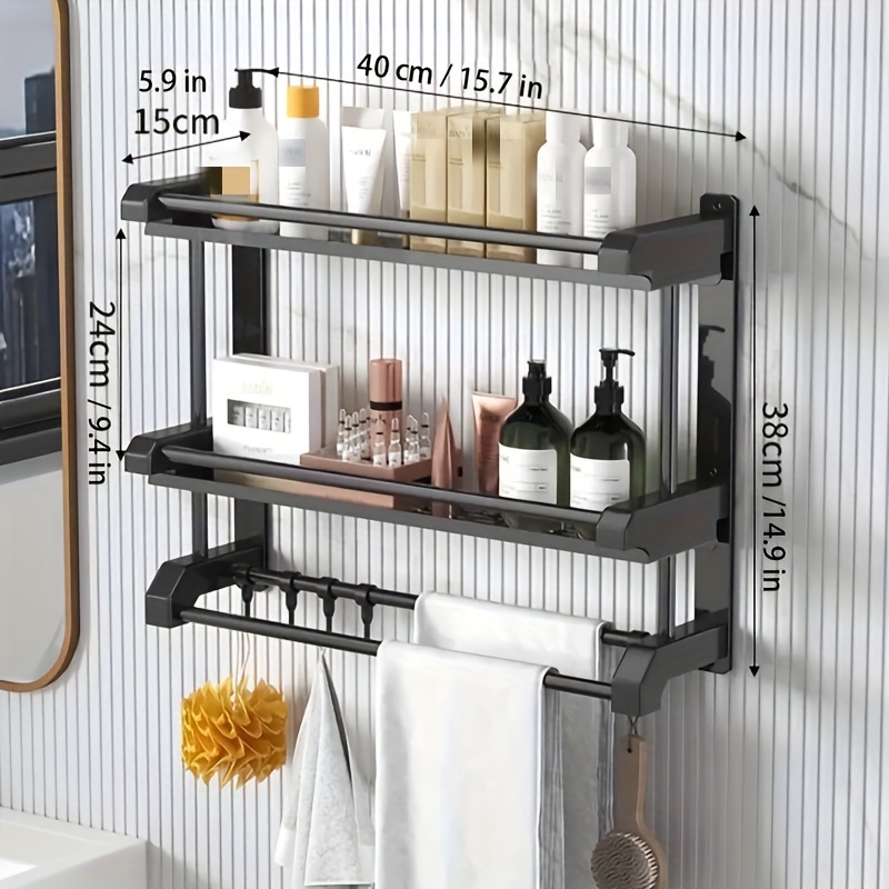 Adhesive Paper Towel Holder Shelf, 2-in-1 Wall Mounted Black Paper Towel  Roll Rack Basket for Kitchen,Shower Bathroom & Balcony,Rustproof,No
