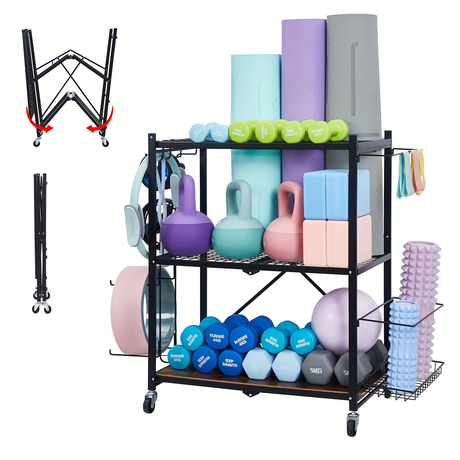 1pc Yoga Mat Storage Basket, Yoga Mat Storage Rack, Home Gym Storage Rack  For Storage Foam Roller, Yoga Mat And Resistance Band, Fitness Equipment  Storage Holder With Wheels