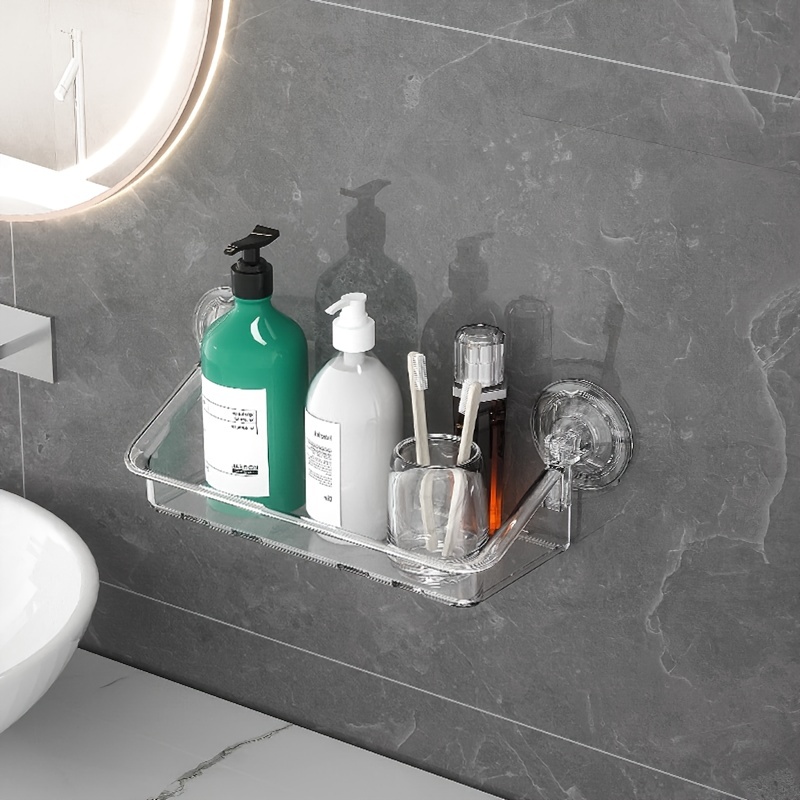 Plastic Wall Mount Bathroom Shelves, No Drilling Self Adhesive Wall Storage  Rack, Waterproof Suction
