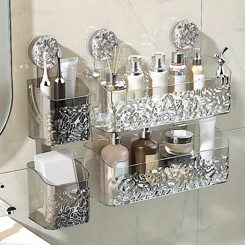 Bathroom Suction Rack Organizer Cup Storage Shower Wall Basket Towel Hook  Tools