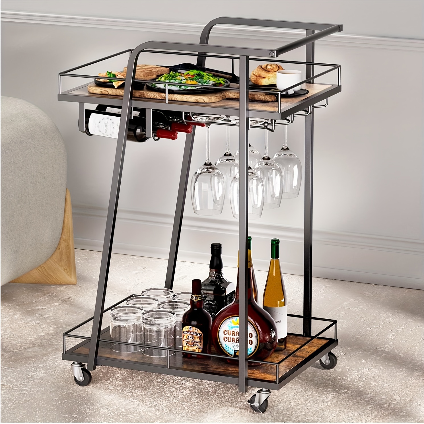 Carrito de cocina de 3 niveles con ruedas, carrito de almacenamiento  auxiliar organizador con tablero de mesa multifuncional, fácil de mover  para