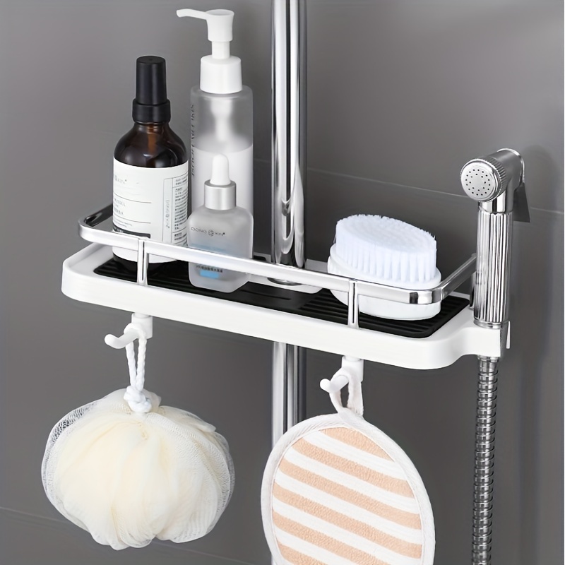 Bathroom Shower Shelf Storage Rack Organizer No Drilling Lifting Rod Shower  Head Holder Shower Gel Shampoo Tray Pole Shelves - AliExpress
