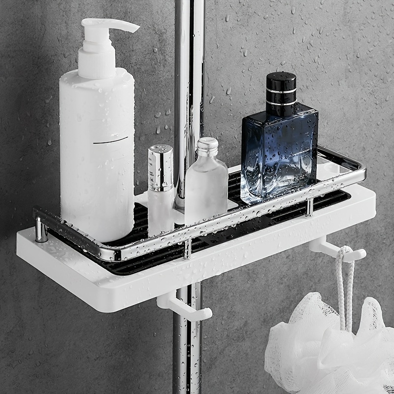 Matte Black Shower Pole Tray Storage Shelf Rack ABS Bathroom Shower Gel  Shampoo Holder With Shower