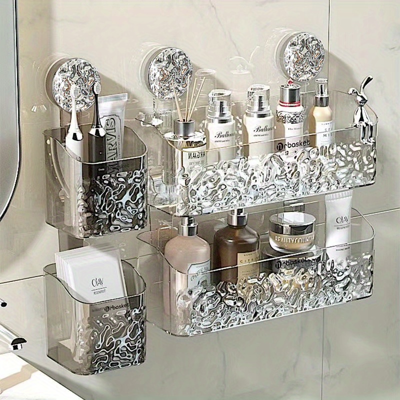 Light Luxury Style Glacier Pattern Suction Cup Shelf, Shower Waterproof  Shelf