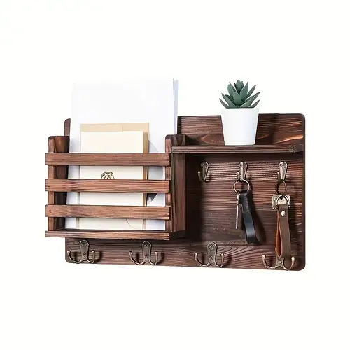 Estante decorativo para colgar llaves con 10 ganchos, fácil de instalar,  soporte de madera natural para llaves y correo para montaje en pared,  estante