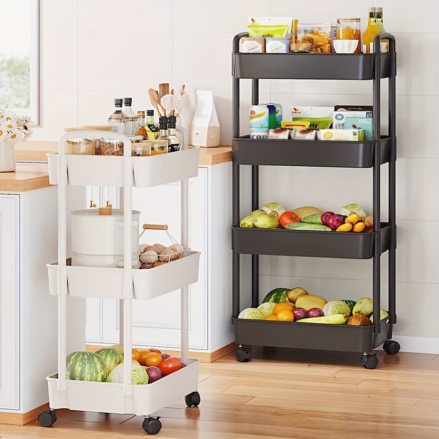 Cesta de frutas de 4 niveles para cocina, carrito apilable de  almacenamiento de frutas y verduras con ruedas giratorias superiores de  madera