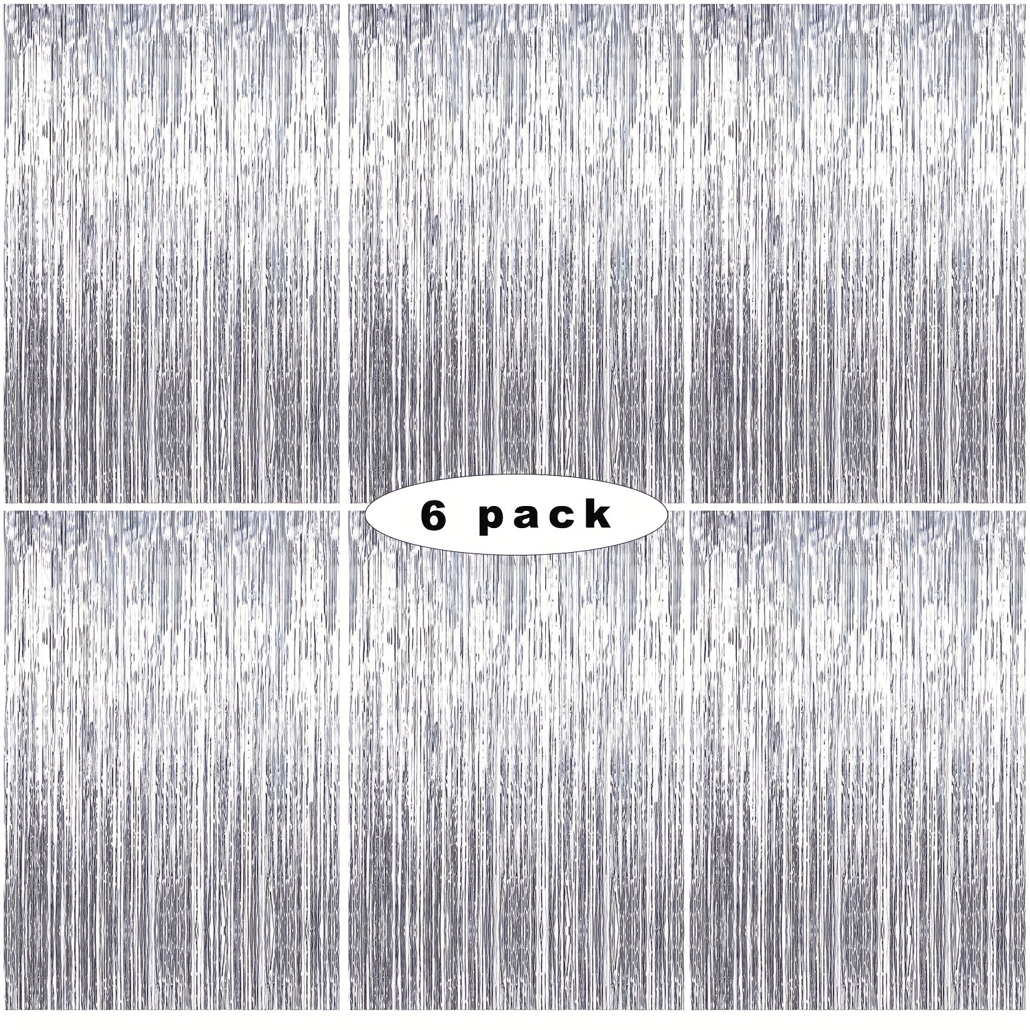 Pack of 6 Silver Metallic 2-Ply Hanging Fringe Drape Streamer Party  Decorations 10