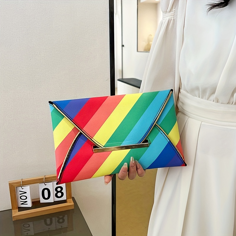 Rainbow Colorblock Shoulder Bag, Foldable Lightweight Storage Bag,  Versatile Bag - Temu Germany