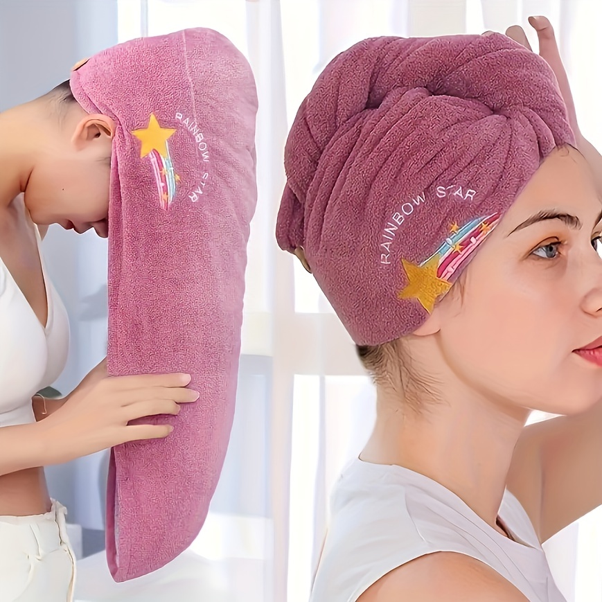 Toalla de microfibra grande para mujer, toalla de secado de cabello súper  absorbente con correa elástica, turbantes de pelo de secado rápido