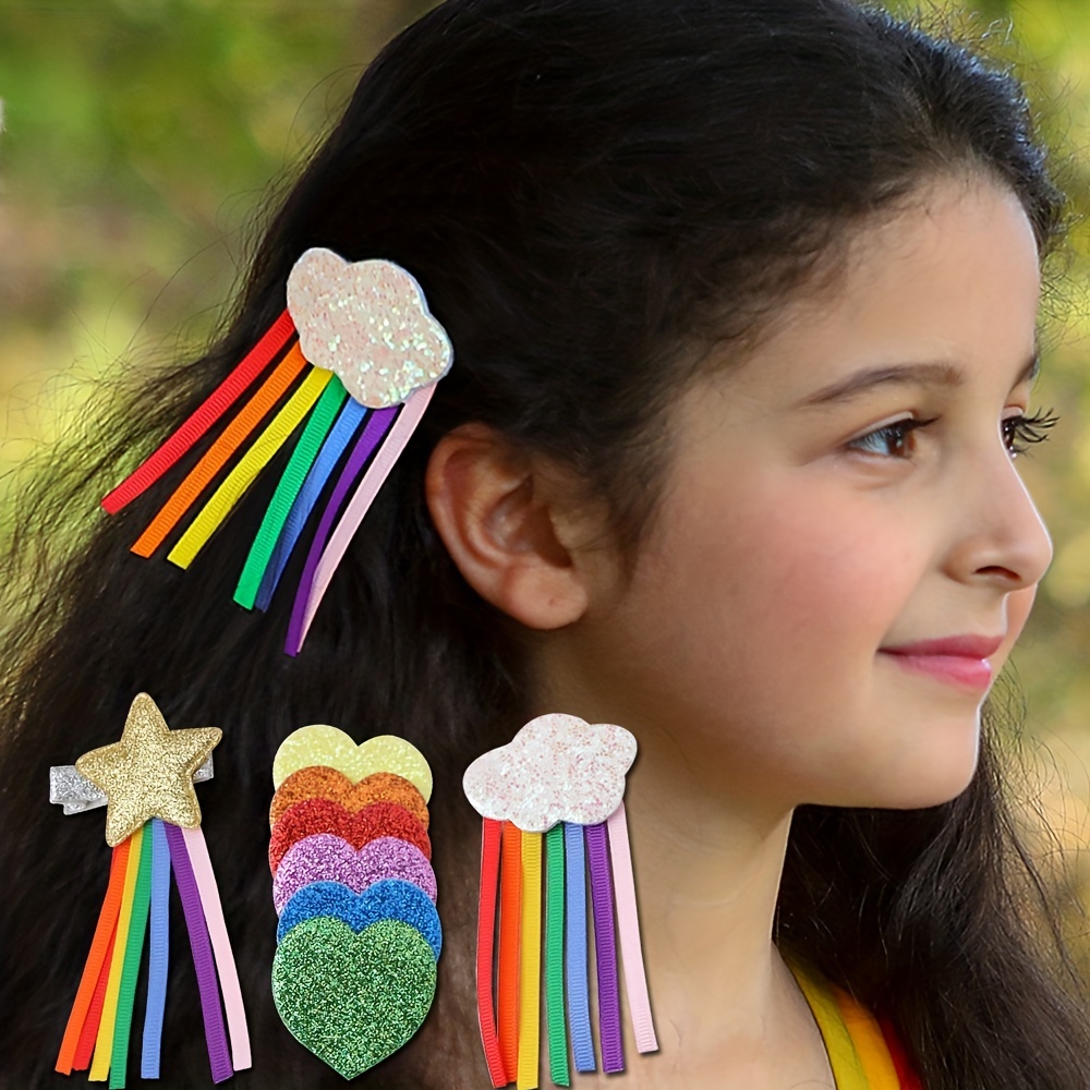 Little World 6 pinzas para el cabello para niñas, extensiones  de cabello arcoíris para niños, accesorios de pinzas de pelo de niña de  colores, pinzas de pelo de unicornio para niñas