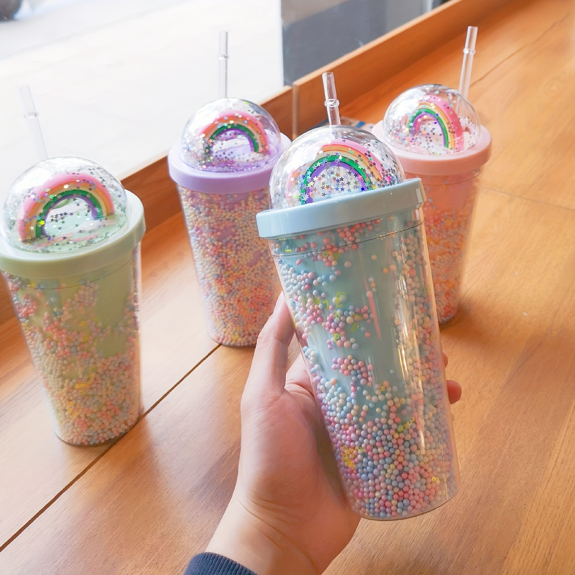 420ml Cat Ear Water Bottle For Girls with Sequins BPA FREE Double wall  Tumbler with straw reusable Smoothie Cup Drinkware