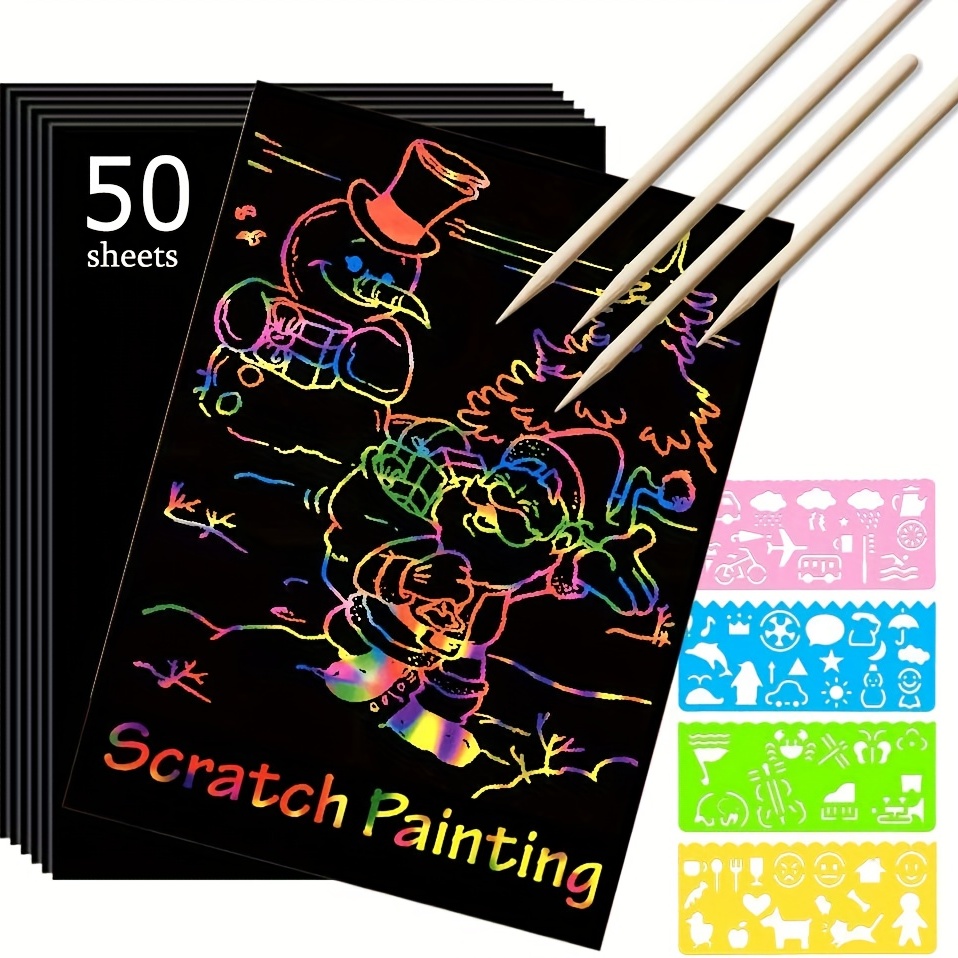 30Pcs Scratch Paper Art Set for Kids, Black Coated Scratchboard