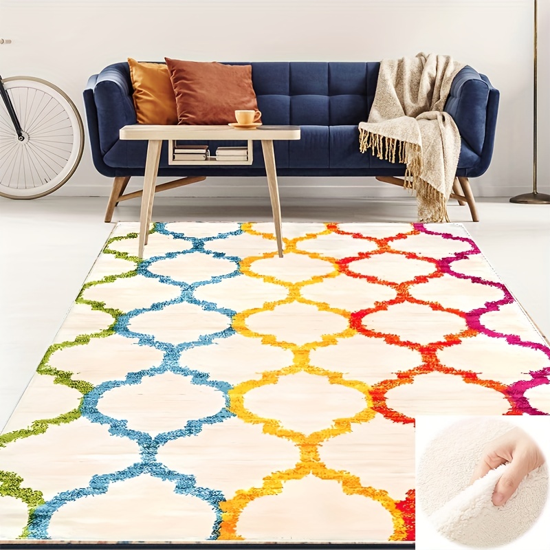 Semicircle Rainbow Rugs for Bedroom Bedside Soft Flannel Mat Colorful  Cloakroom Non-slip Rug Washable Carpets for Living Room