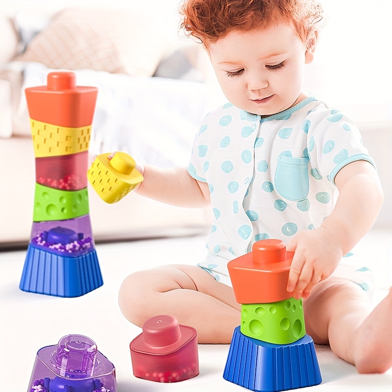 Small Fish Stacking Bath Cups for Toddlers, Rainbow Infant Nesting Cups for 1-3 Years Old, Baby Stack Cups with Sea Animal Shapes and Drain Holes for