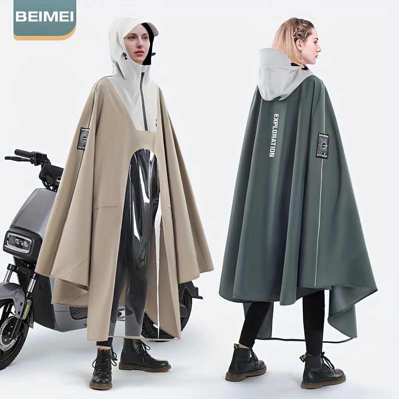  Impermeable Poncho para mujer, ropa de lluvia con capucha,  poncho portátil, resistente al viento, para motocicleta, para adultos,  abrigo de lluvia al aire libre (color blanco, tamaño: talla única) : Ropa