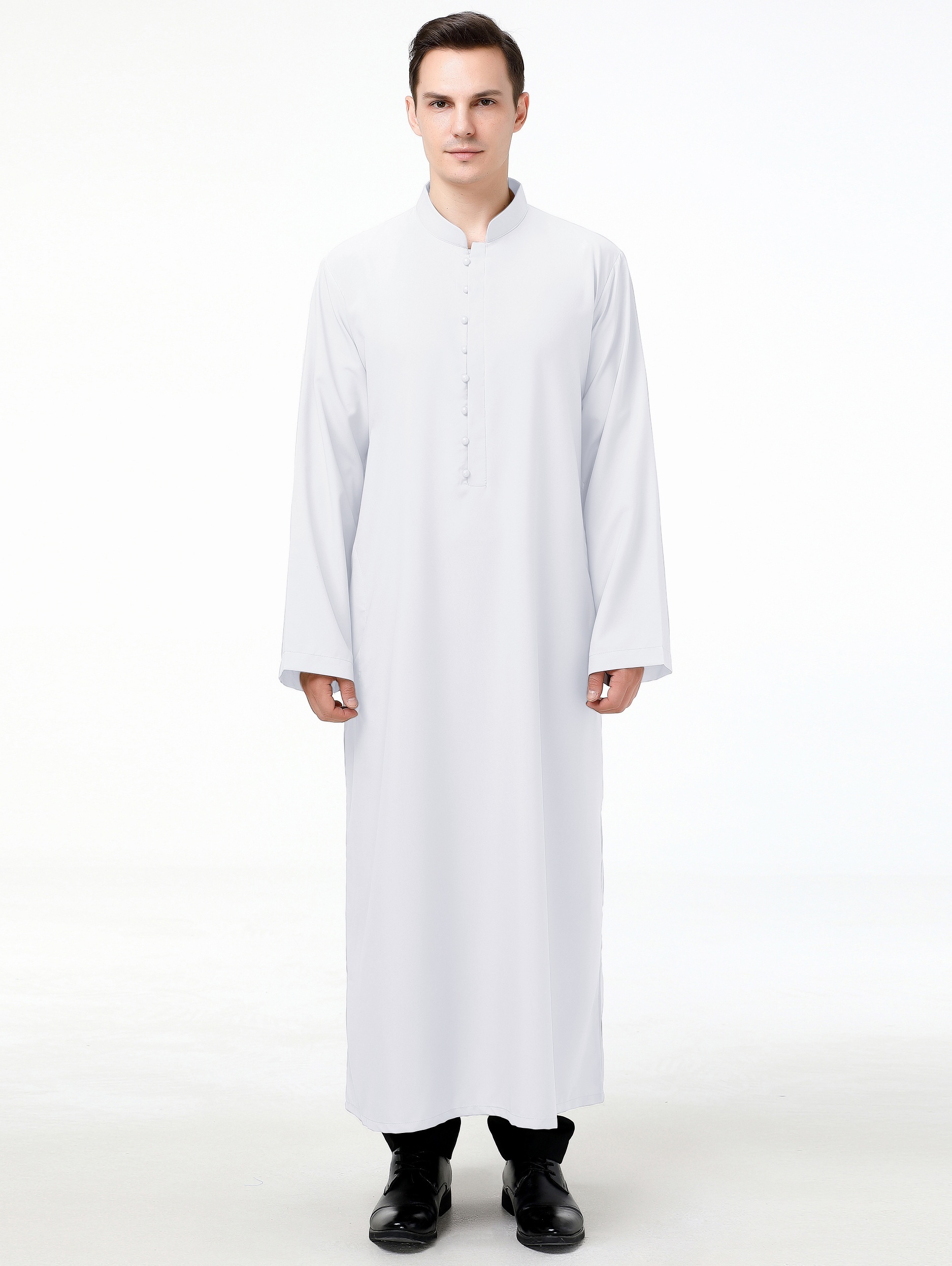 Vestido musulmán masculino, túnica blanca pura de túnica islámica, vestido  de oración musulmana de hombres, thobe musulmán, túnica de manga de manga  de manga casual sin cuello sin cuello suelto : 