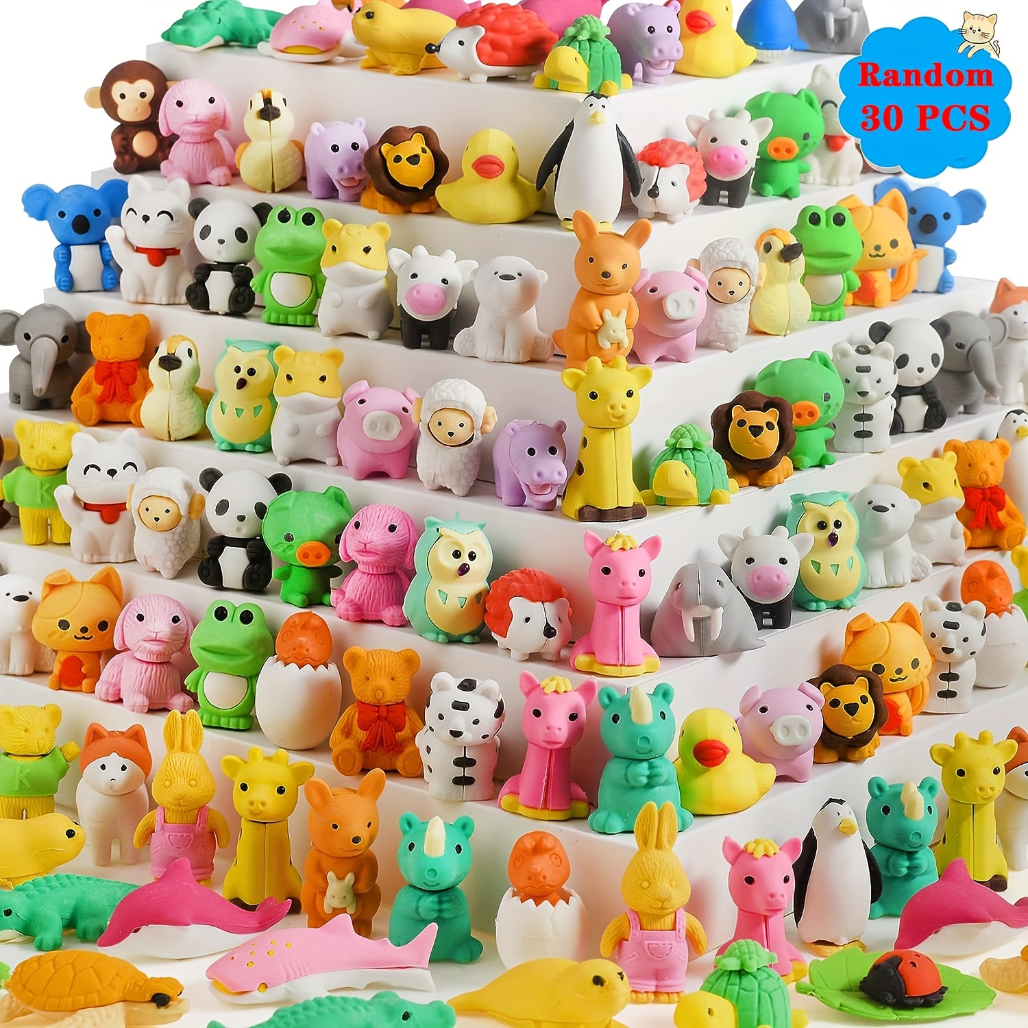 300PCS Assorted Mini Novelty Pencil Erasers for Kids,Fun Cute Bulk Fruit  Animals Collection Erasers for Classroom Student Prize Homework Awards  Party