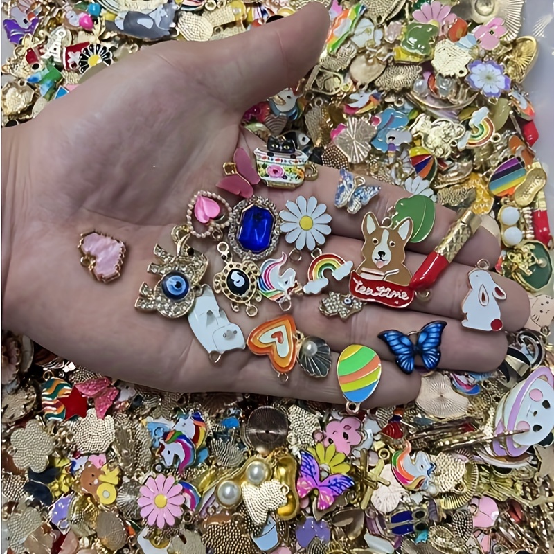 30/50/100pcs Random Mix Cute Floating Charms For Jewelry Making Supplies  DIY Lockets Components Flowers Heart Charm Accessories