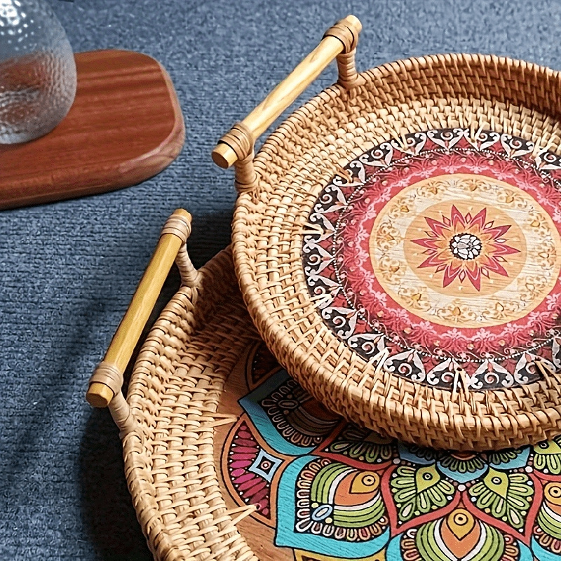 1 pezzo Vassoio in rattan, vassoio da cucina con motivo mandala boho da  cucina