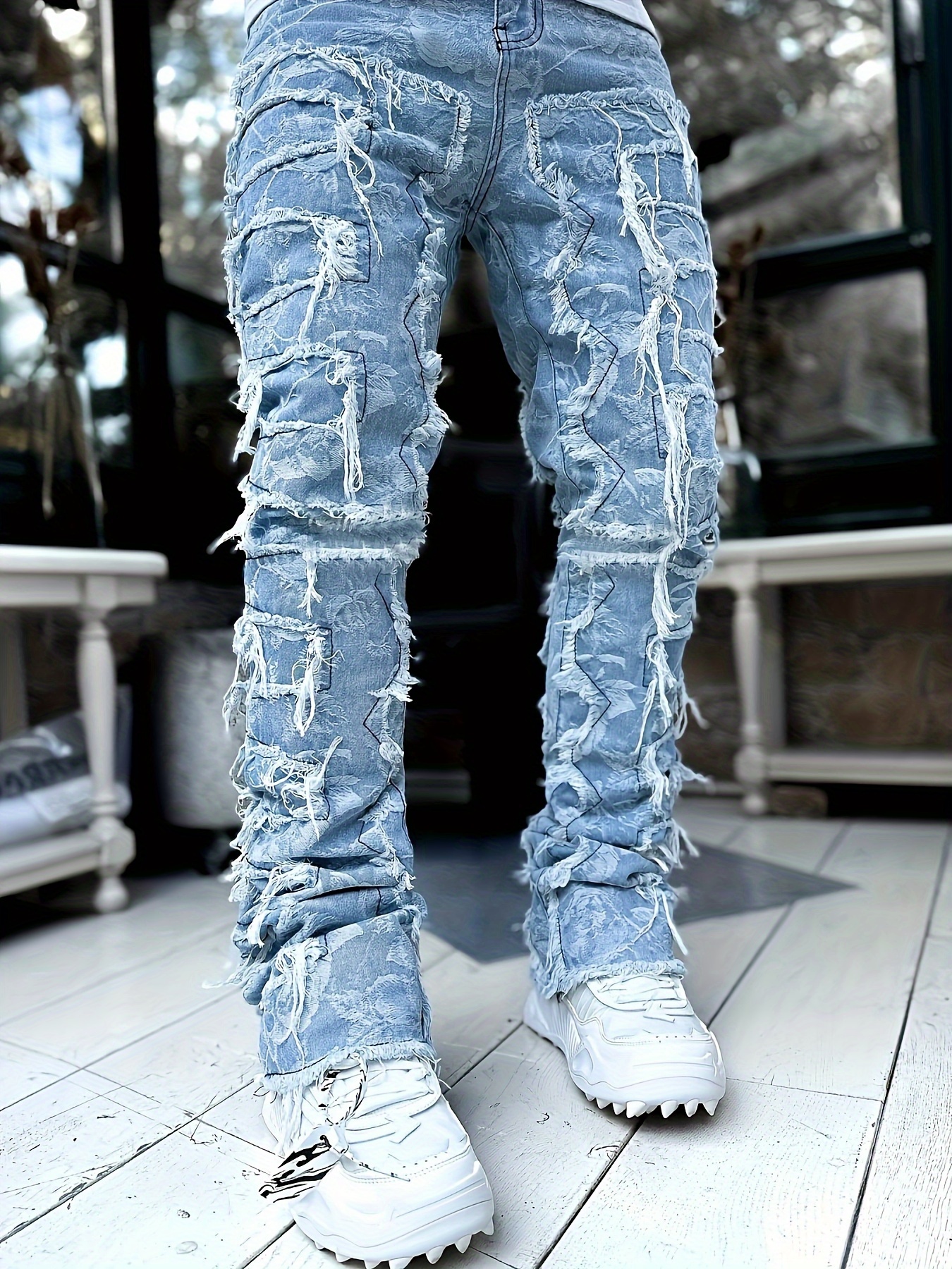 Men's Birds Embroidered Denim Jeans Trendy Slim - Temu