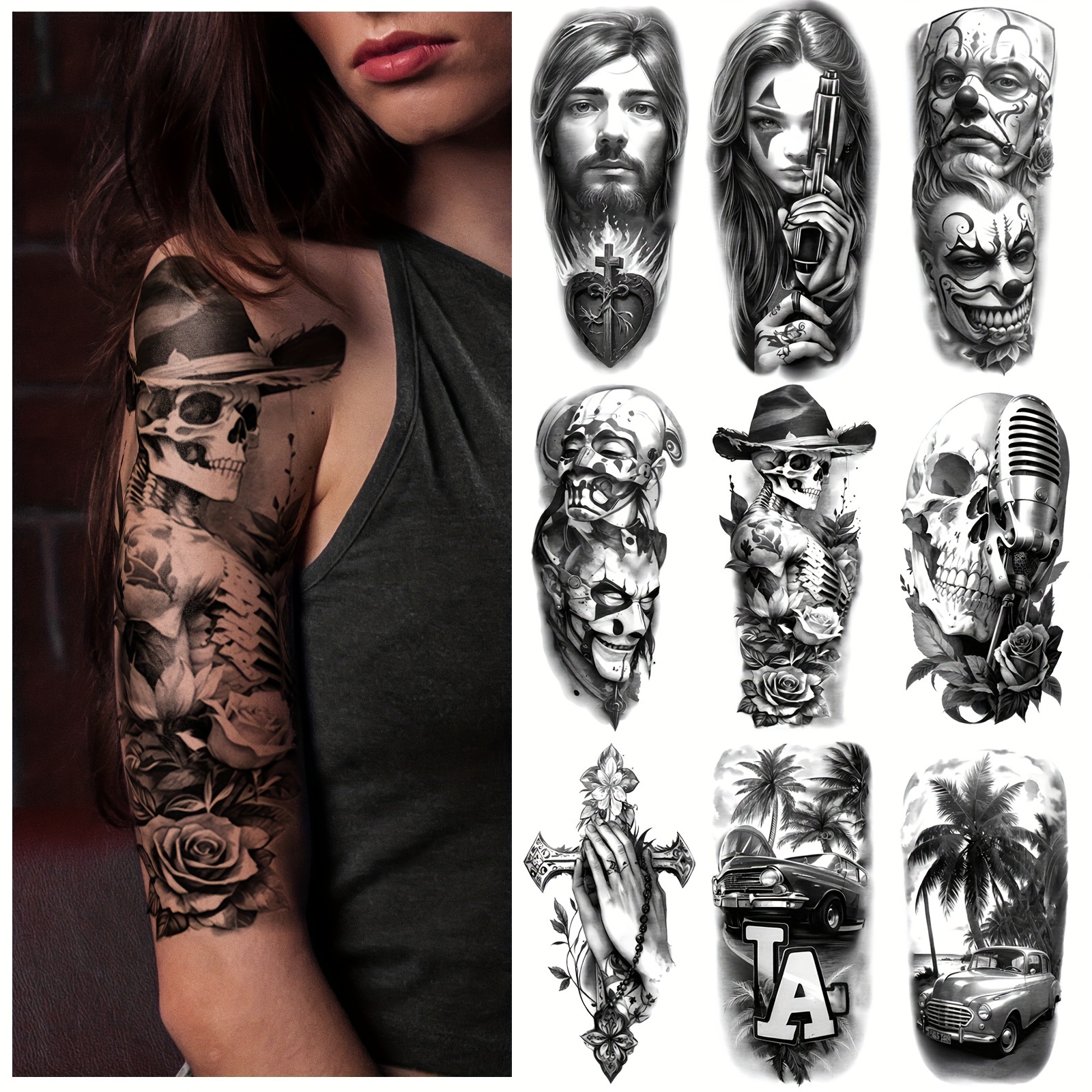 69 Sheets 3D Realistic Tiger Lion Temporary Tattoos For Women Forearm Men  Arm, Half Sleeve Wolf Owl Skull Skeleton Waterproof Fake Tattoos For Adults