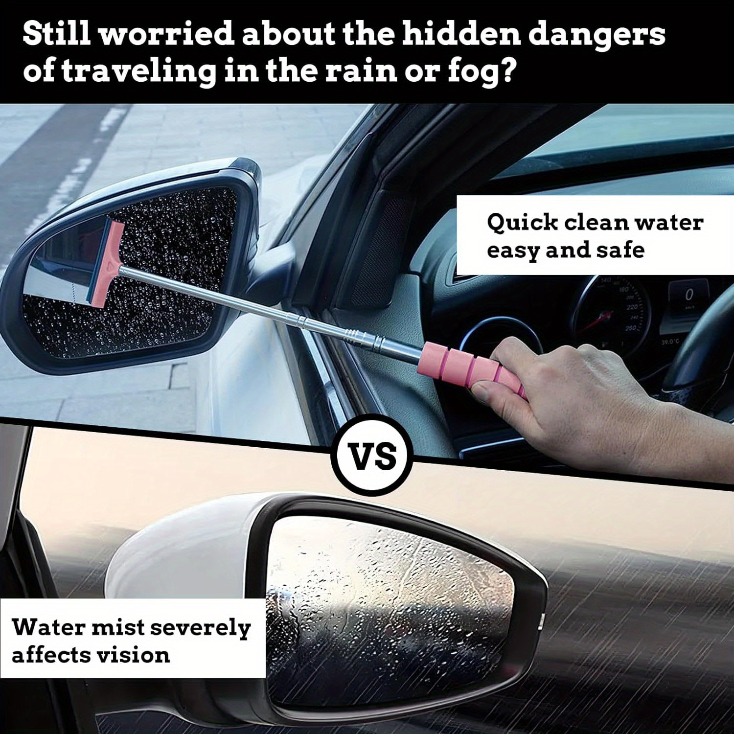 Side Mirror Squeegee, Car Mirror Squeegee, Retractable Car Rearview Mirror  Wiper ,Car Rearview Mirror Wiper, Retractable Auto Glass Squeegee, Water  Cleaner With Telescopic Long Rod, Portable Cleaning Tool ,Car Side Mirror  Squeegee