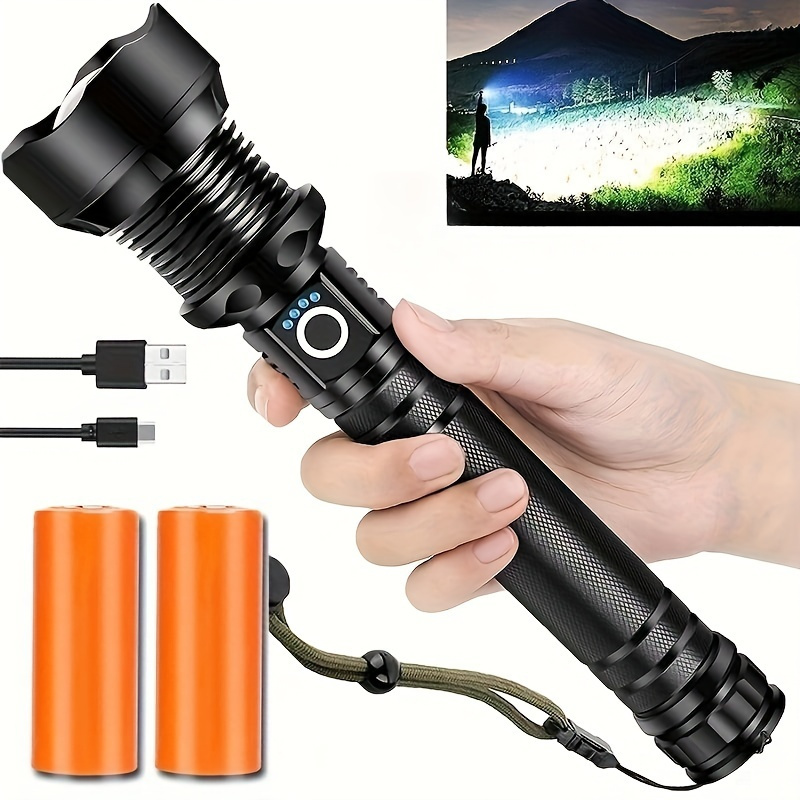 1pc Rechargeable High Lumens LED Flashlight, M60 Led Flashlight With  Zoomable & 6 Modes & IPX6 Waterproof, Super Bright Torch Light For  Emergencies, C