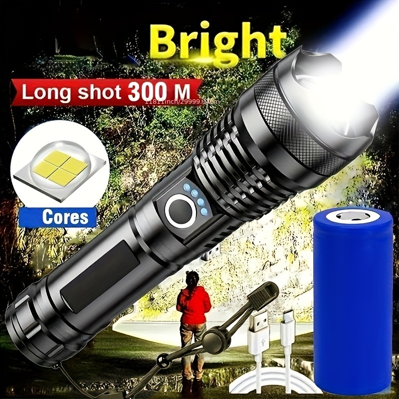Linternas Led de alta potencia, linterna de cabeza recargable por USB de  largo alcance de 1000M, luz de trabajo para acampar, linterna de autodefensa