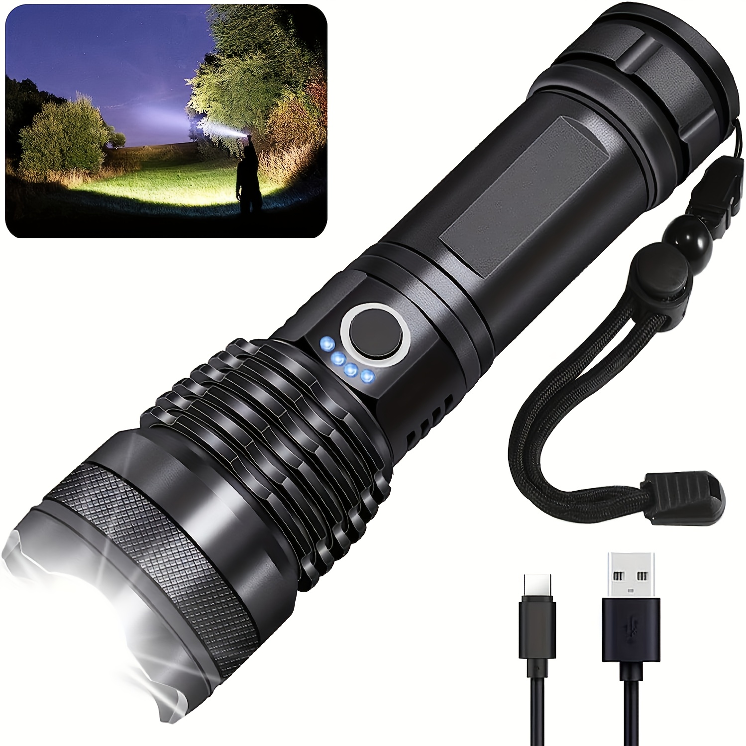 Spotlight flashlight,10000LM,5 Light Modes,Power Bank,Suitable for  Hurricane Emergency,Hiking,Home and More.with Adjustable Stand & Tail  Floodlamp 