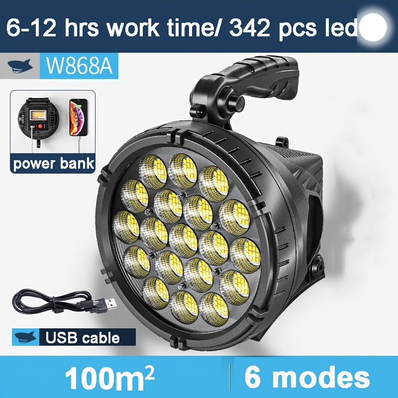 Linterna De Largo Alcance Linterna LED de largo alcance de 30 W, IPX4,  resistente al agua, 1200 lm, recargable por USB Tmvgtek Para Estrenar