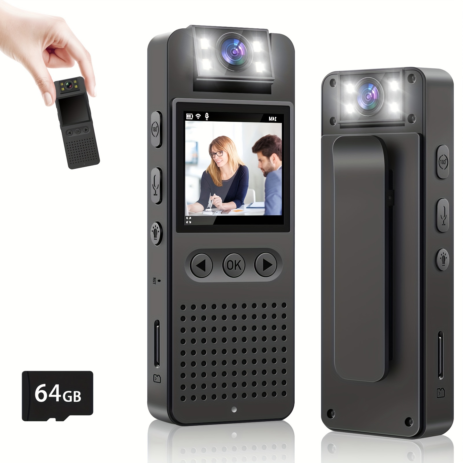  Mini cámara para grabar video, de cuerpo, portátil, con visión  nocturna, tarjeta de memoria incorporada de 32 GB, alta definición, 1080P,  duración de la batería de 4-6 horas, aplicación del cuerpo