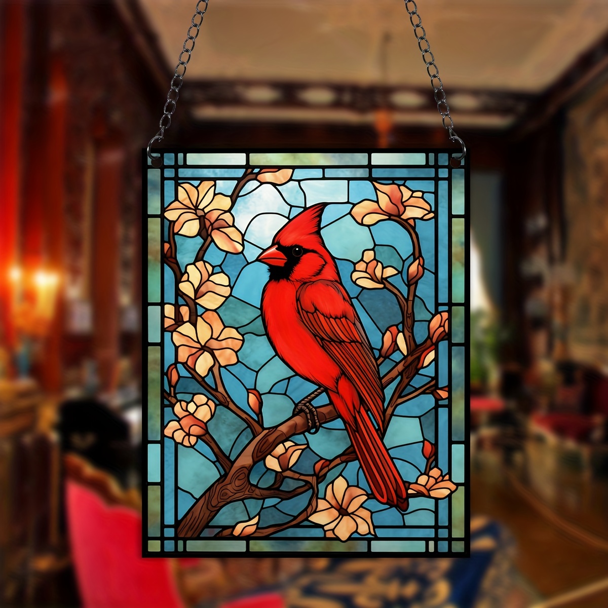 Cardinal Stained Glass Birds on Branch Hummingbird suncatcher Sun Catchers  Indoor Window hangings, Metal, Painted