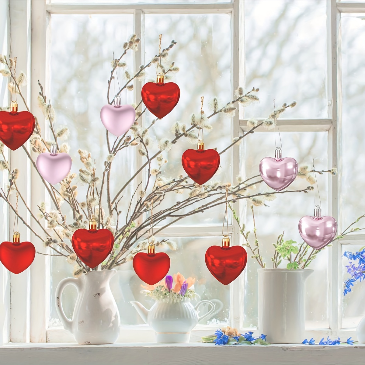 Lighted Valentines Day Window Decoration, 3 Pack Love Heart Window Lights,  Battery Operated Valentine Decorations for Wedding Mother's Day or Party