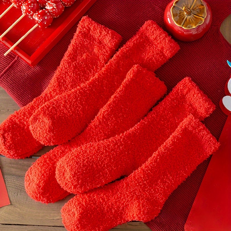 [5 pares] Calcetines rojos de tubo medio, calcetines transpirables suaves y  livianos, medias y calcetería de mujer