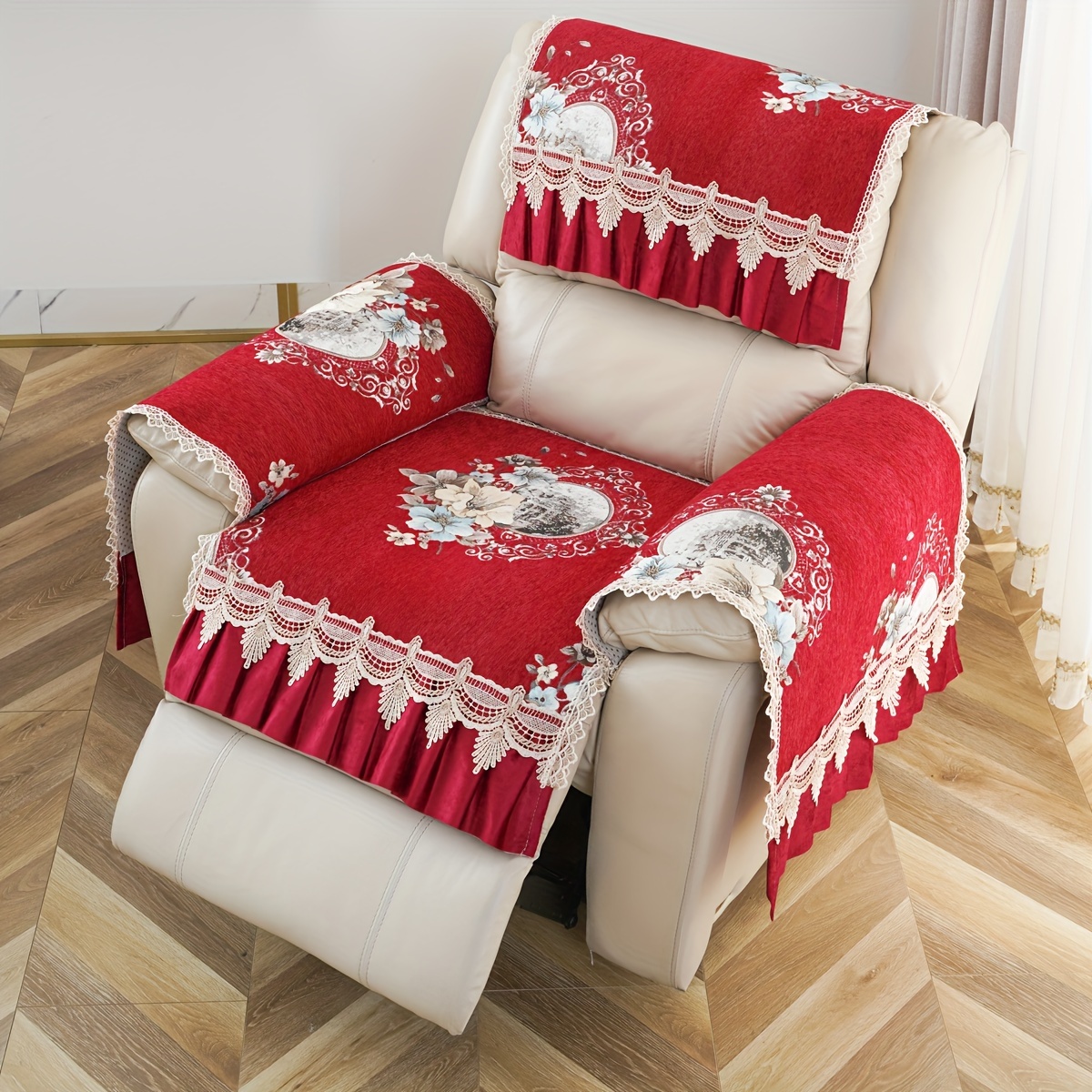 Retro Sofa Slipcover Christmas Coffee Red Woven Plaid Non - Temu