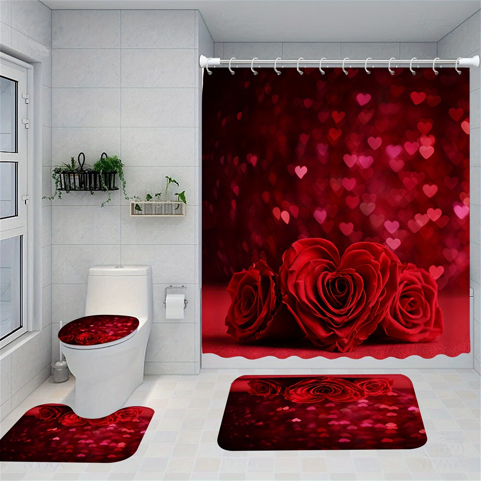 MERCHR Cortina de ducha romántica para el día de San Valentín,  juego de cortinas de ducha de tela rústica de 71 x 71 pulgadas : Hogar y  Cocina