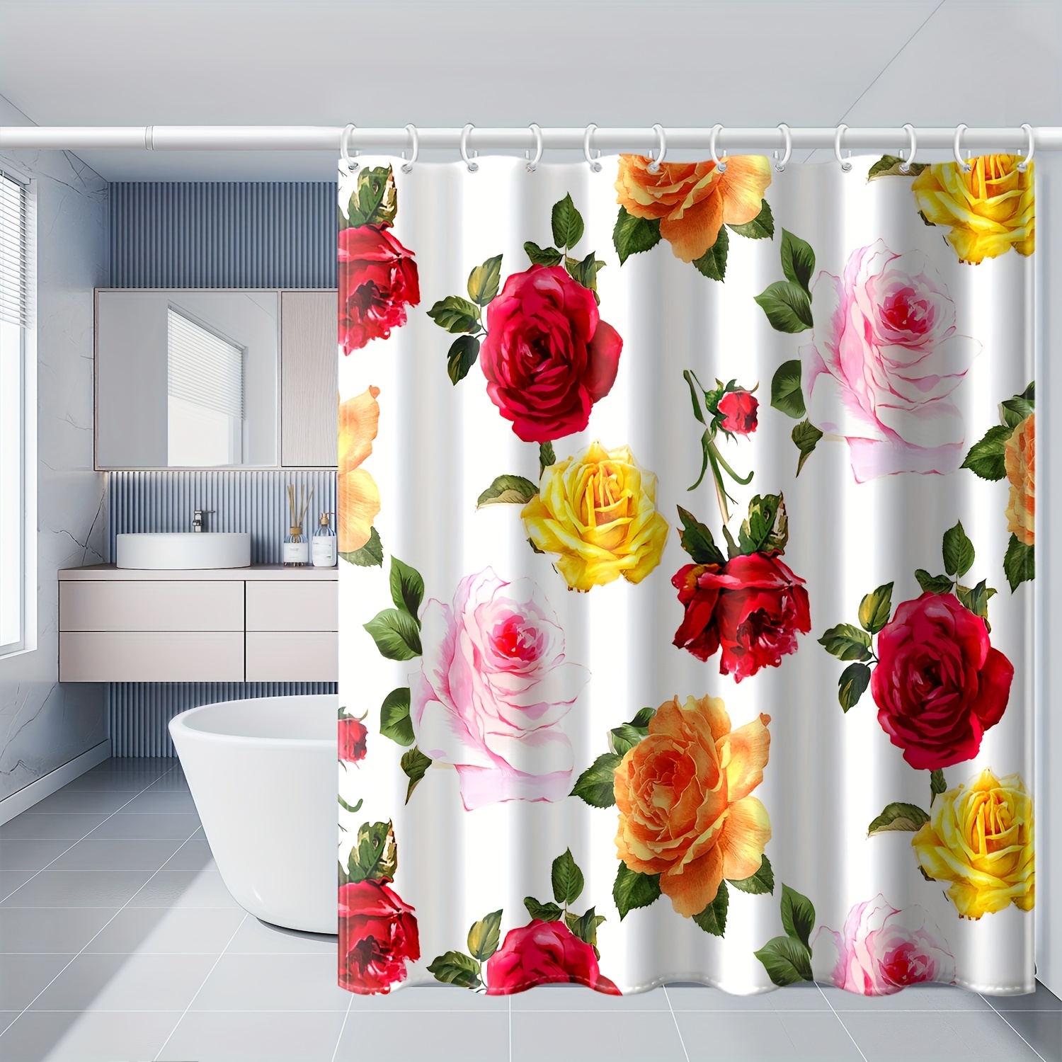 Cortina de ducha blanca para decoración de baño, cortina blanca floral  moderna para baño, cortina de ducha de poliéster impermeable con ganchos,  72 x