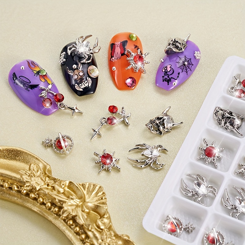 1Box Nail Art Rhinestone 24/30Pcs 3D Water-drop/Heart/Cherry Gems Nail  Decorations Metal Alloy Crystal DIY Nail Charms Jewelry