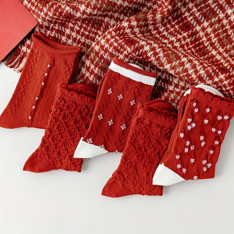 1 Par Calcetines Rojos Suaves Cómodos Tubo Mediano Mujeres, Calcetines Rojos  Año Nuevo, Celebración Bodas, Compra En Temu Empieza Ahorrar