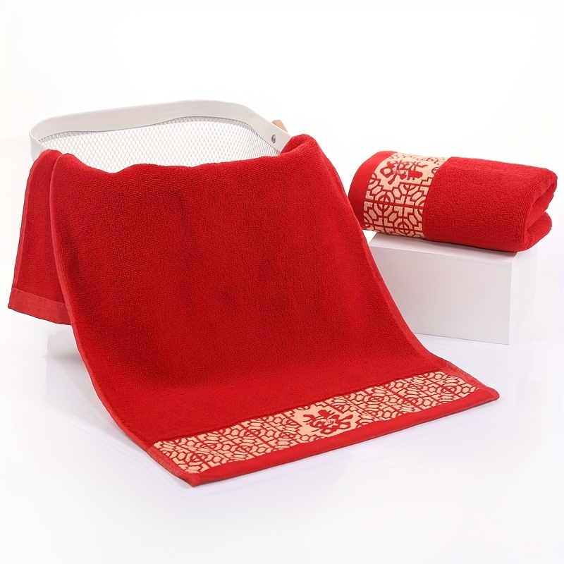 Cotton Red Hand Towel Household Soft Face Towel Wedding - Temu