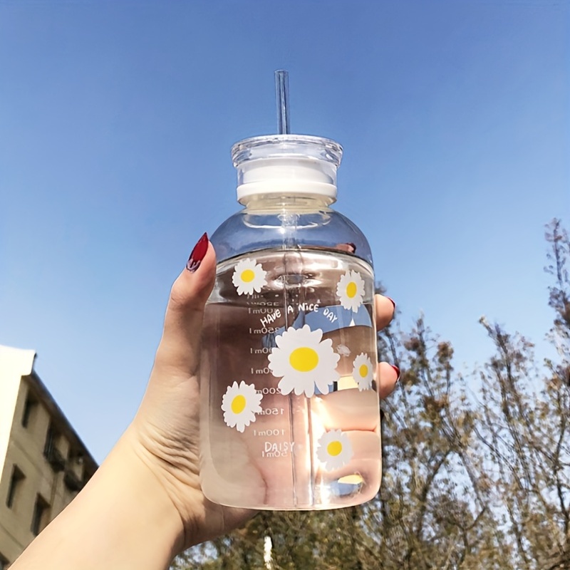 Ins Simple Fashion Small Daisy Water Bottles Summer Portable Leakproof  Frosted Glass Cup Cute Water Bottle For Girls With Rope - AliExpress