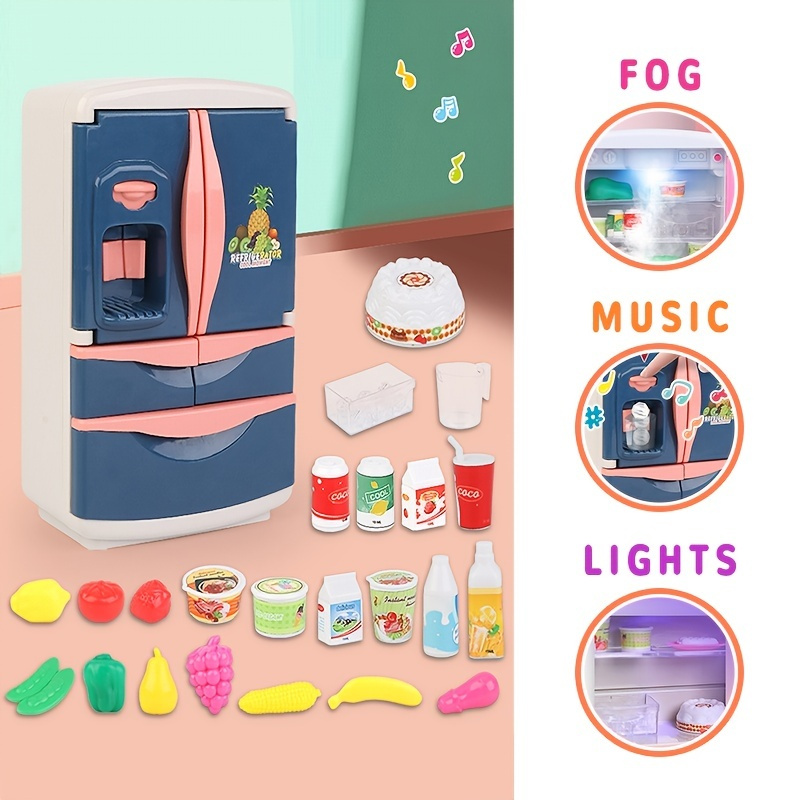 9pcs Blue Miniature Kitchen Appliances Toy Set, Including Double Door  Refrigerator Model. Perfect For Girls' Pretend Play And Indoor Parent-child