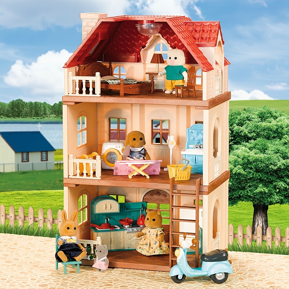 New Children's Play House Toys Mini Doll House Toy Portable Simulation  Villa Model Girl Toy Set