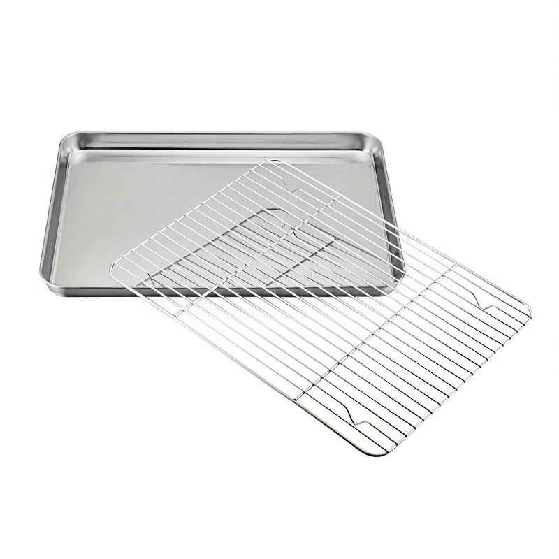 304 Stainless Steel Baking Tray with Pastry Cooling Grid Rack Nonstick Cake  Pan Home Deep Oven