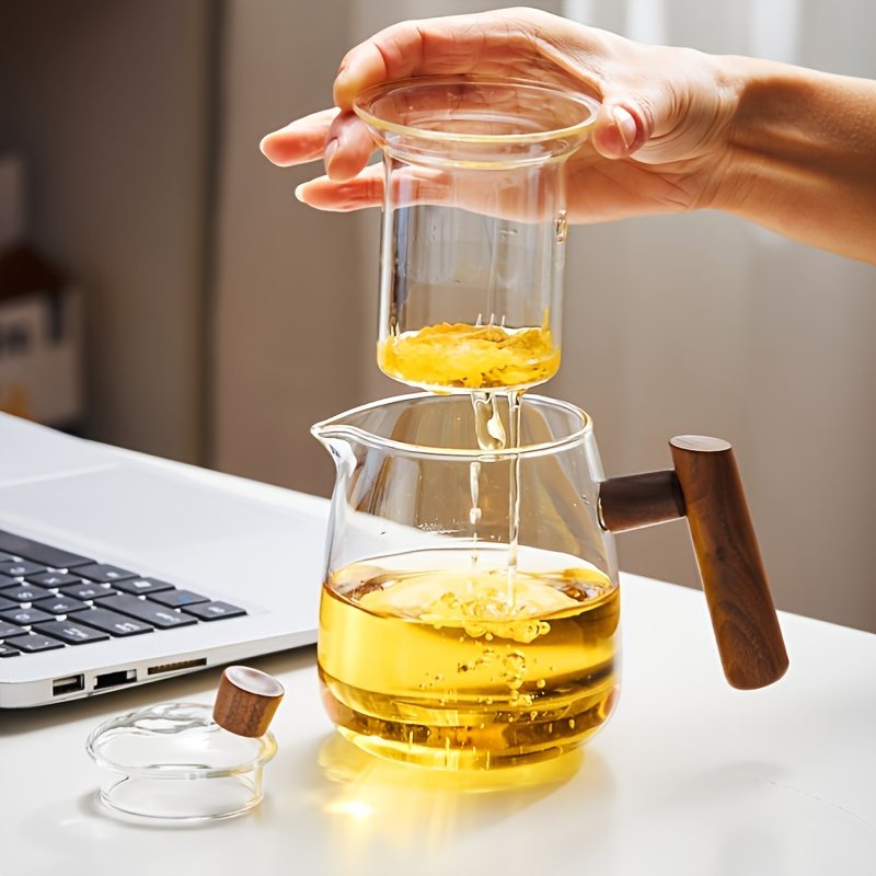 Creative Glass Tea Infuser Cup With Transparent Filter Handle Bamboo Lid  Heat-resistant Flower Teacup Office Tea Mug Drinkware