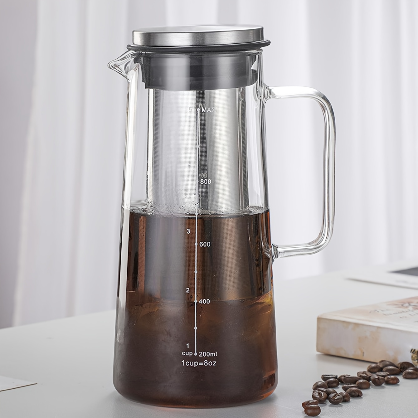 Cold Brew Coffee Maker with Stand - 1 Gallon Extra-Thick Glass Carafe & Stainless Steel Mesh Filter and Spigot - Premium Iced Coffee Maker, Cold