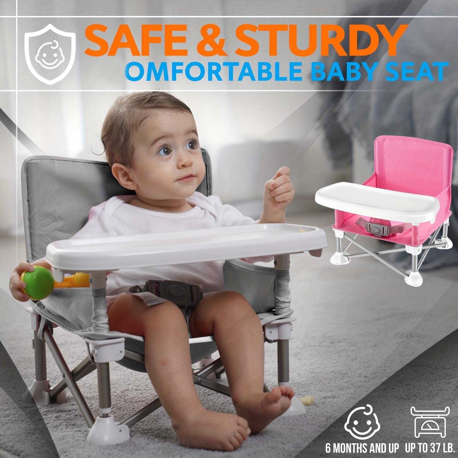 Baby Portable Booster Seat with Double Tray, BabyBond Upgraded Toddler  Travel Baby Chair, Booster Seat for Dining Table, Stable and Foldable Booster  Baby Chair for Indoor/ Outdoor (Grey) 